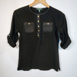 Ralph Lauren‎ Women's Medium Black Collarless Top